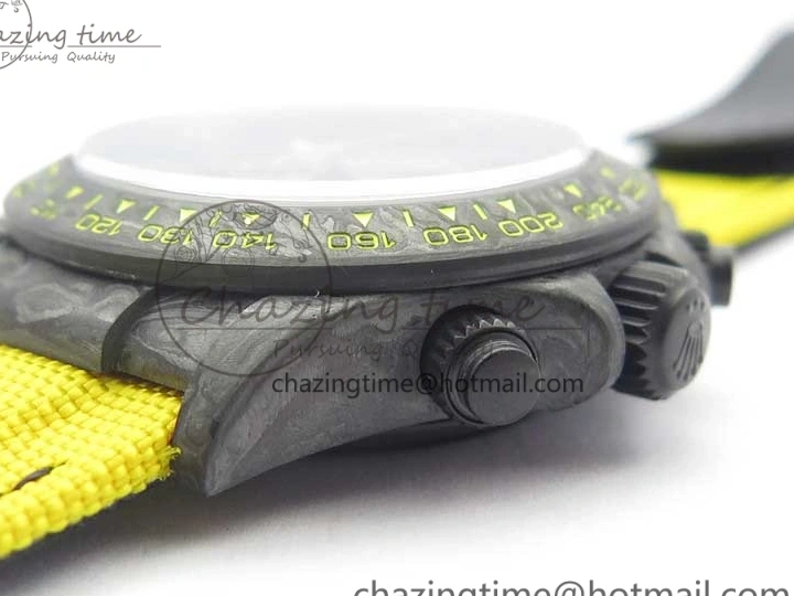 0102 Supportive Daytona DIW Carbon Case and Bezel Black Yellow Dial on Yellow Nylon Strap A 3220